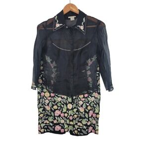 Vintage Kathryn Dianos Silk Skirt Suit Matching Set Black Floral Size‎ 6